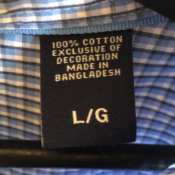 Chaps Blue Check Shirt Button Down Cotton Men's Large Pocket Plaid - Picture 8 of 8